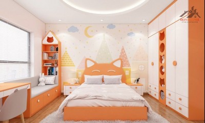 Mẫu phòng ngủ đẹp cho bé gái màu cam 