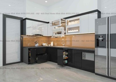 Tủ bếp nhựa cánh Acrylic AR002 cánh trắng phối đen 