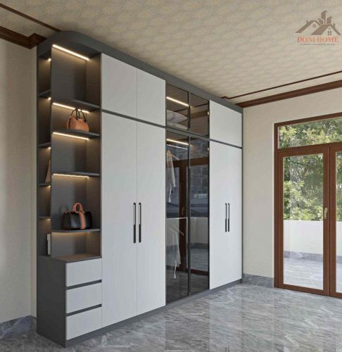 Mẫu Tủ Quần Áo 6 Cánh Siêu Đẹp Kết Hợp Cánh Kính TA07